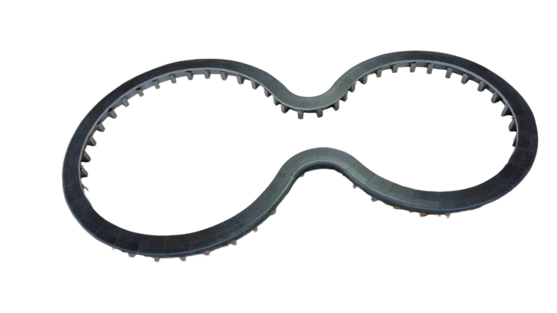 Figure-eight bench design: CNC-profiled black granite forms a continuous double-ring sculptural seat.