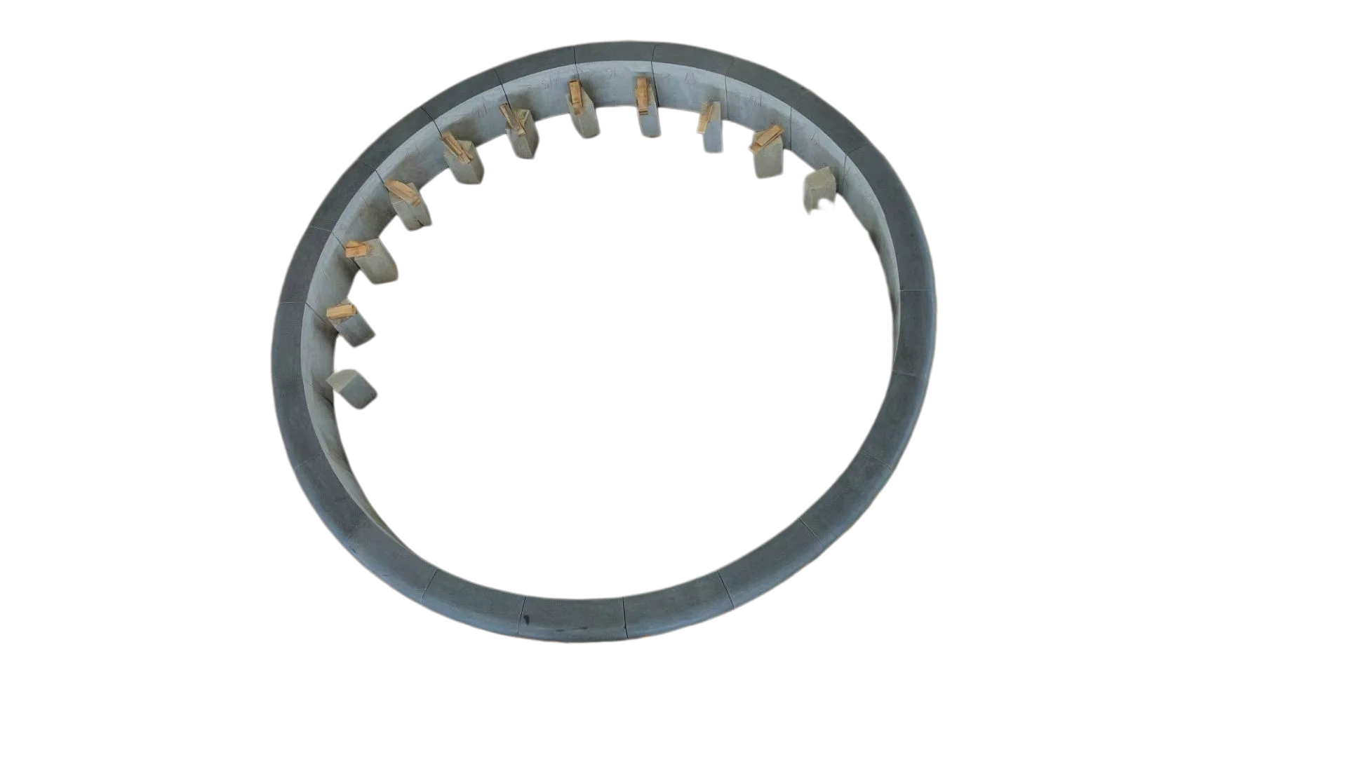 Circular ring bench design: a custom round seating element for the plaza rest area, echoing the central paving pattern.